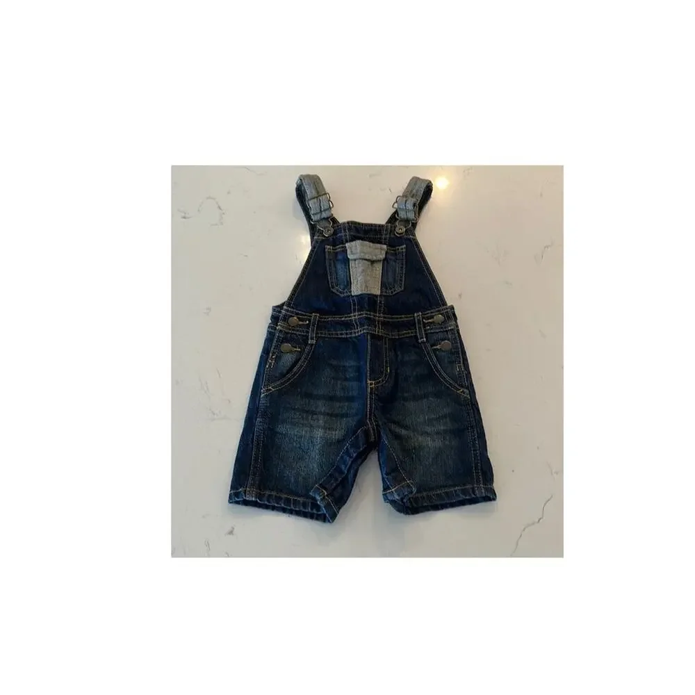 Osh Kosh Blue Denim Jean Shorts Adjustable Overalls Size Toddler 18 Months